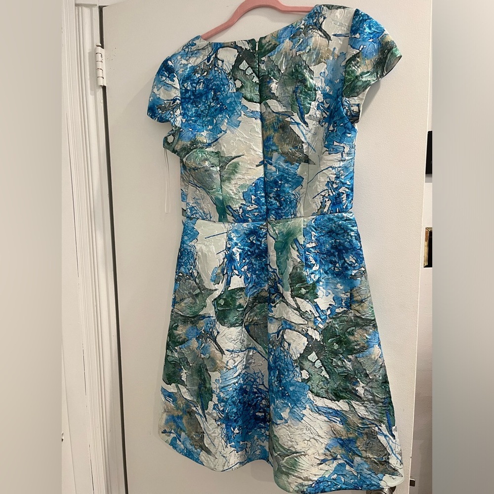 Theia Blue Metallic Cap Sleeve Fit‎ and Flare Dress Sz. 12 - Picture 6 of 11